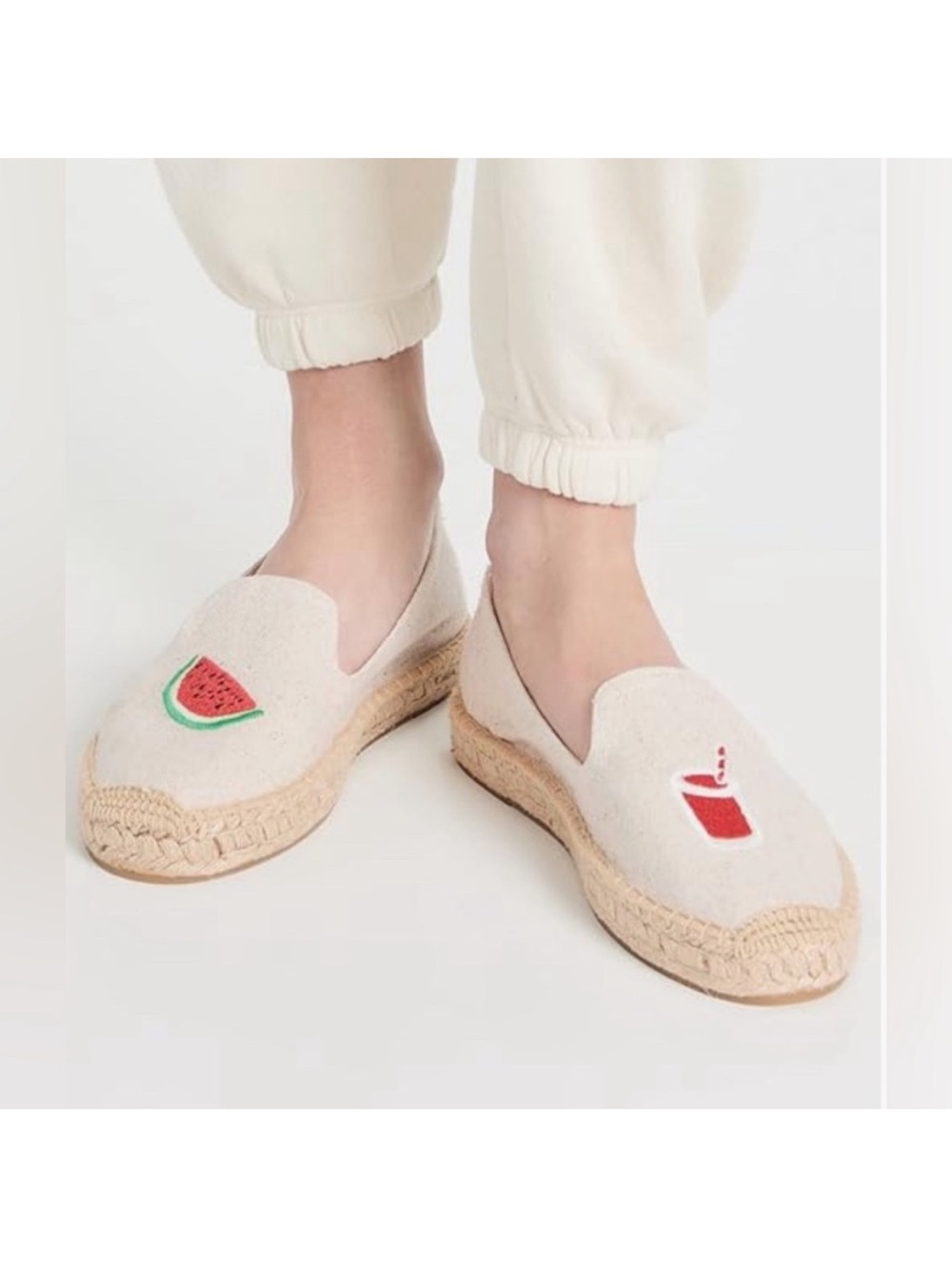 Soludos Cream Espadrille Slip-Ons with Watermelon Cocktail Embroidery NWT